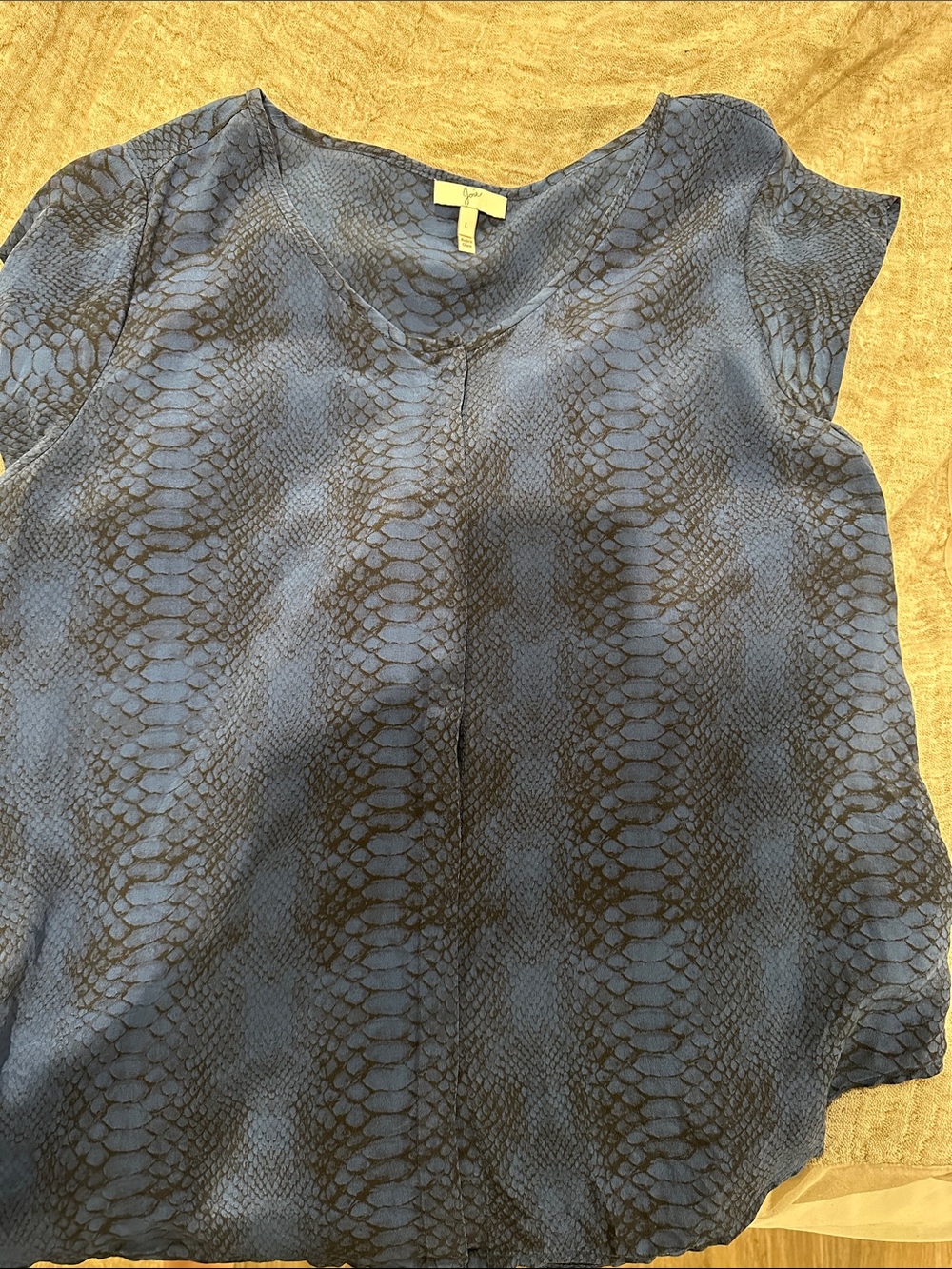 Blue Snake-Print V-Neck Women's Top